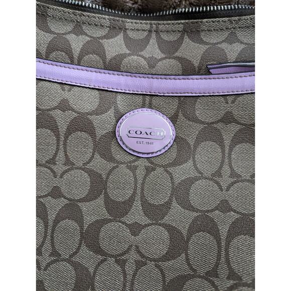 Coach Peyton Signature Crossbody F18926 Khaki Lavender Canvas Bag - Picture 12 of 13